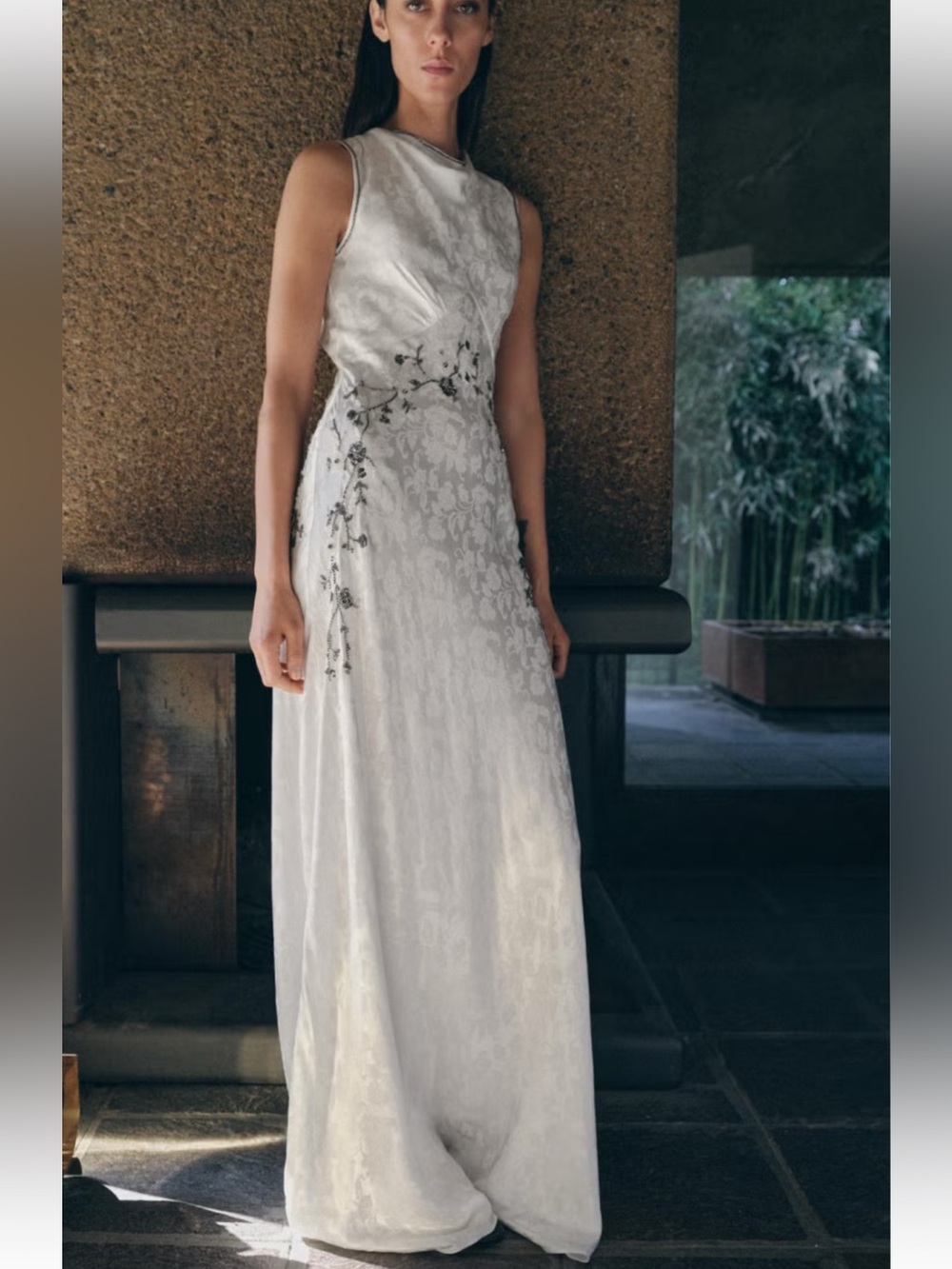 Zara White Lace Maxi Dress with Subtle Sheen